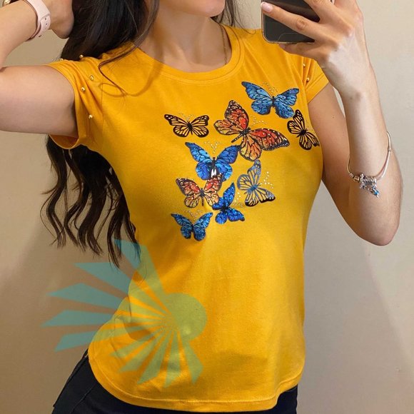 Butterflies, HANDMADE, Ladies Tee, Bling T-Shirt, Perfect Gift. - Picture 6 of 6